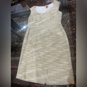 Tory Burch Emma Tweed Yellow Gold Sleeveless Sheath Dress